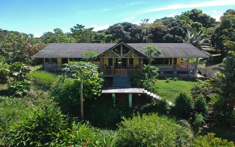 An aerial view from Casa Amarilla in Pavones Costa Rica a 3 bed 1.5 bath ocean view home