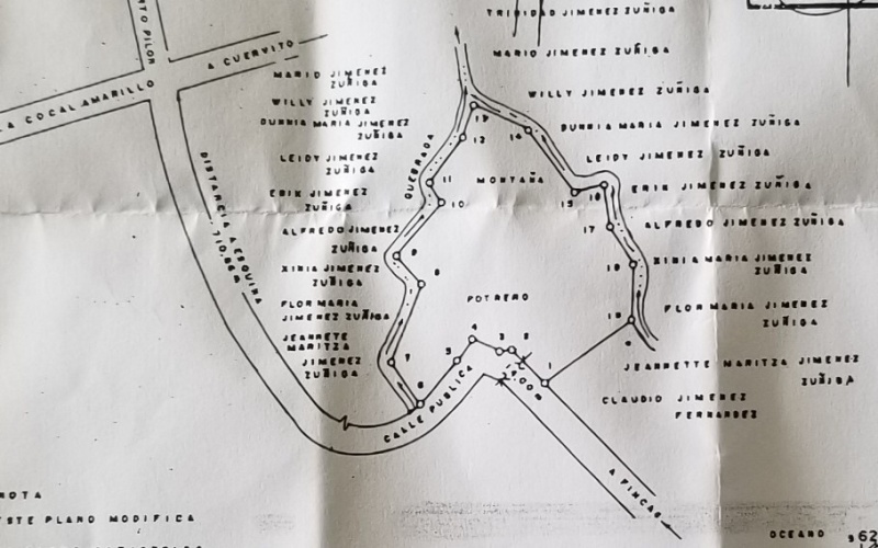 A survey sketch of an ocean view property for sale in Playa Pilon de Pavones Costa Rica